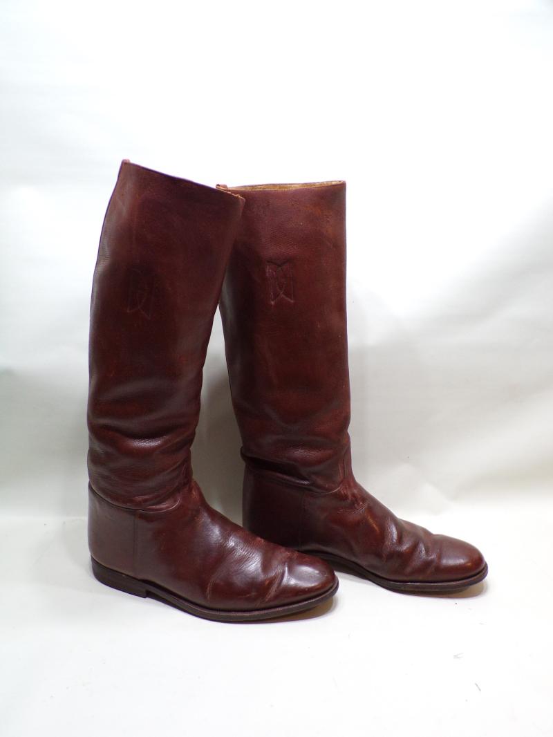 Large Sized Pair of Cavalry Officers Brown Leather Boots Size 10.5