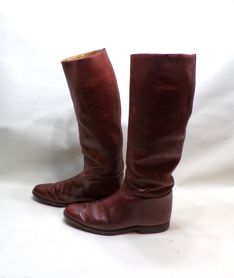 Large Sized Pair of Cavalry Officers Brown Leather Boots Size 10.5