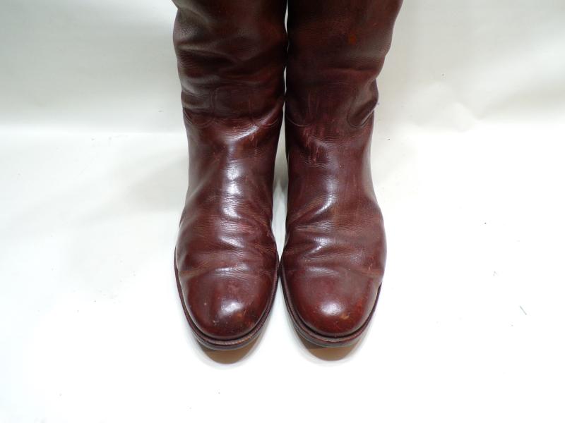 Large Sized Pair of Cavalry Officers Brown Leather Boots Size 10.5