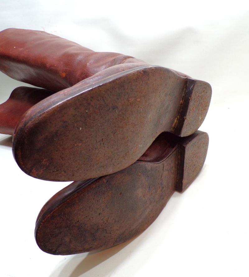 Large Sized Pair of Cavalry Officers Brown Leather Boots Size 10.5