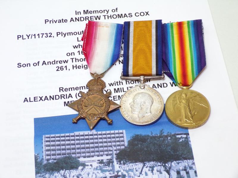 WW1 1914/15 Star Trio to Cox RMLI Died 1916.
