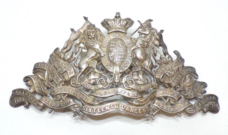 Victorian 16th Lancers Officers Silver Lance Cap Plate Boss.