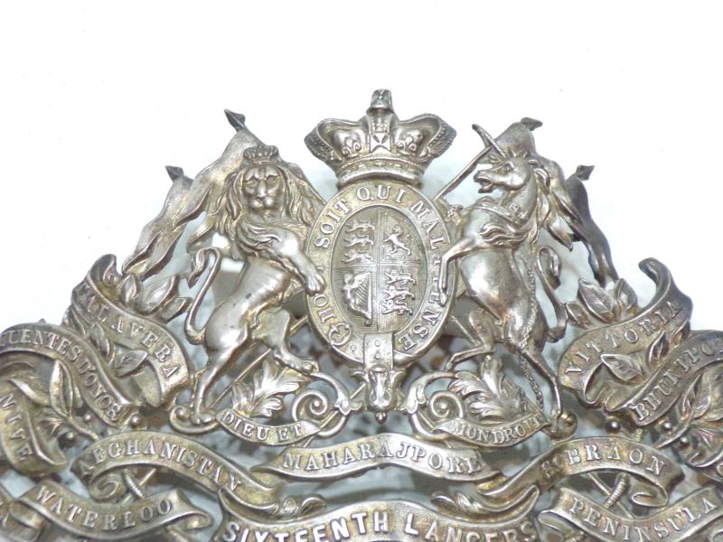 Victorian 16th Lancers Officers Silver Lance Cap Plate Boss.