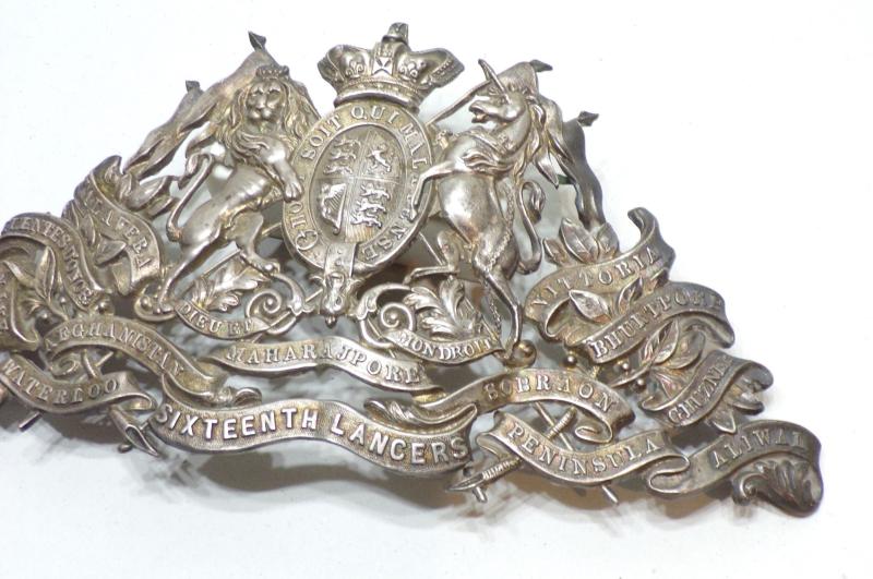Victorian 16th Lancers Officers Silver Lance Cap Plate Boss.